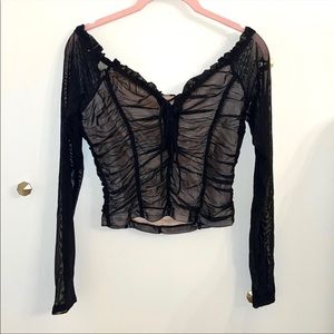 Black Ruche & Frill Crop Top